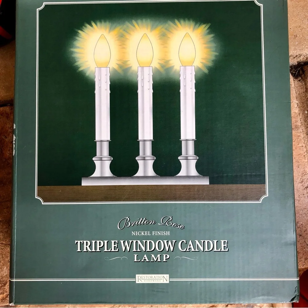 RESTORATION HARDWARE | Britton Rose Triple Window Candle Cordless Lamp in Nickel